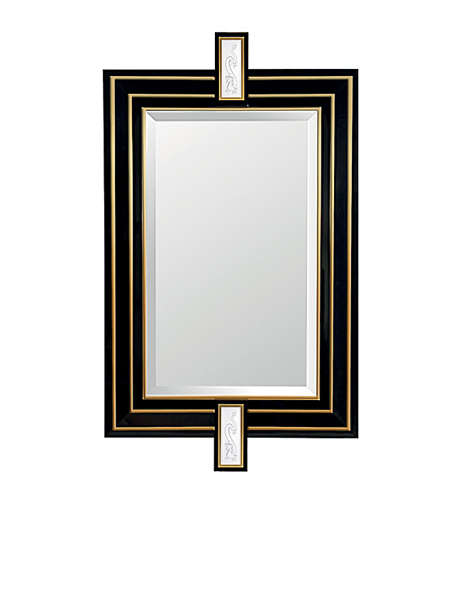 Miroir tianlong en cristal incolore, laqué noir et acier doré - Lalique